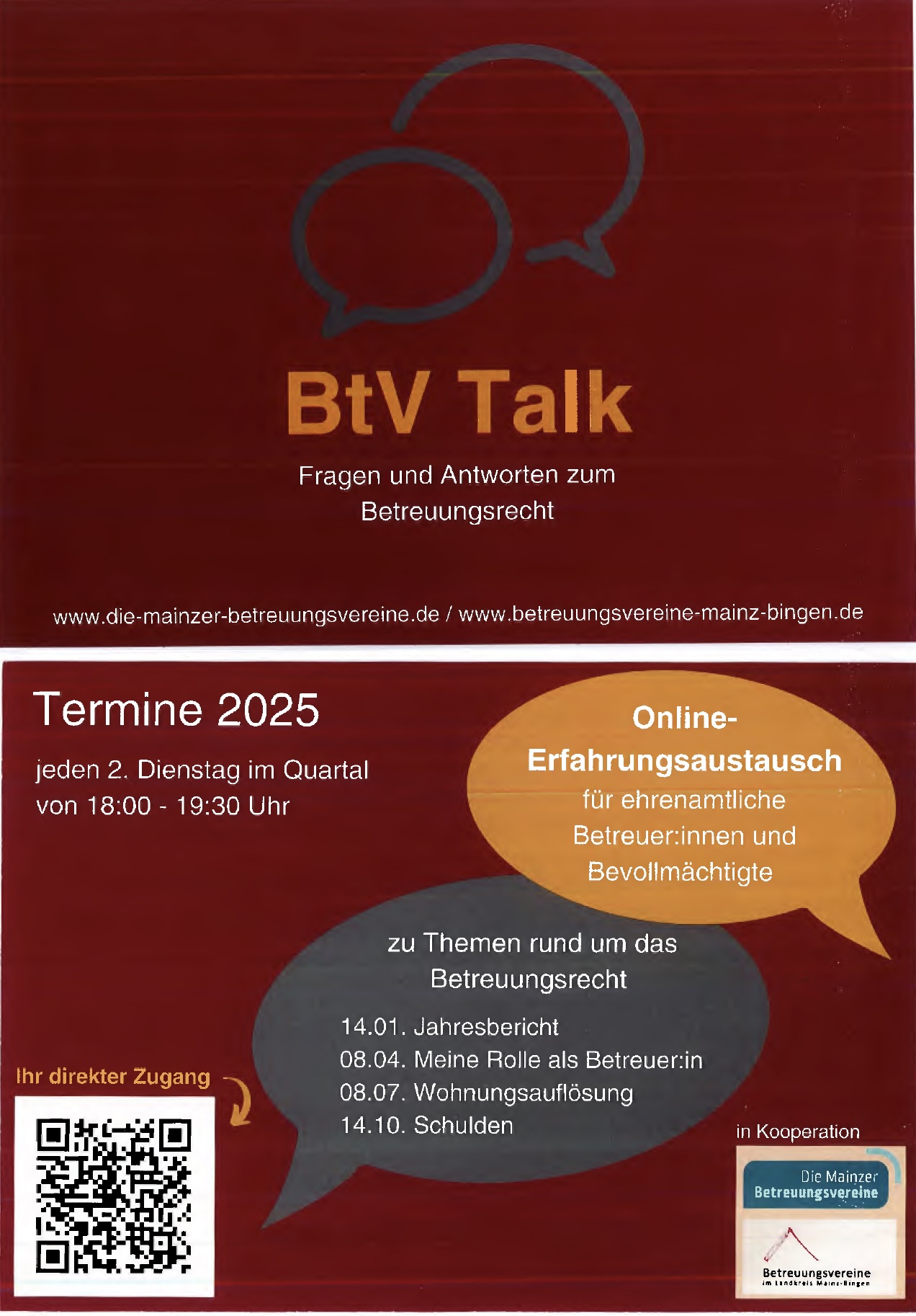 BtV-Talk Flyer Zwei Sprechblasen, die den BtV-Talk symbolisieren